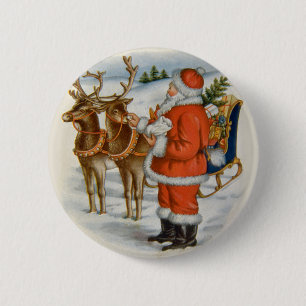 Santa With His Reindeer 6 Cm Round Badge