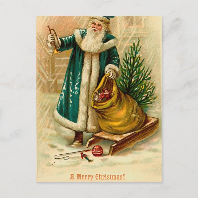 Santa with his sack of gifts- Victorian Christmas Holiday Postcard (Front)