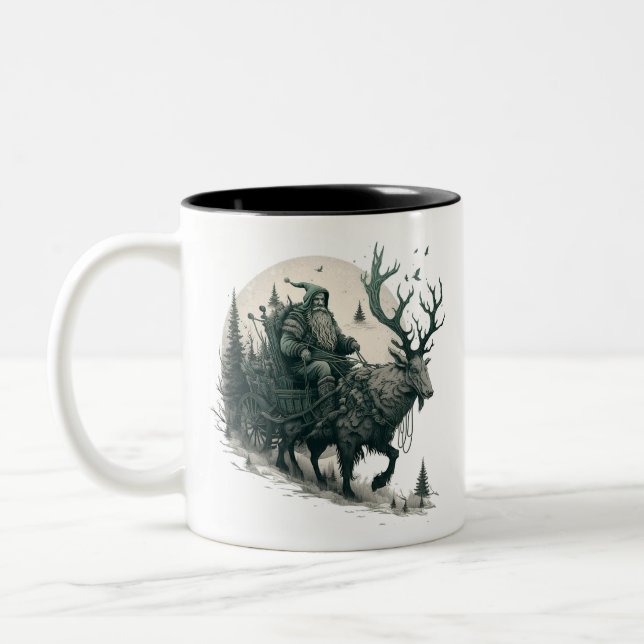 Santa with Irish Elk Two-Tone Coffee Mug (Left)