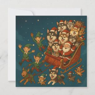 Santa with joyous pups and elves! invitation