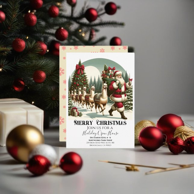 Santa With Llamas Festive Christmas Invitation (Enjoy this Festive Christmas design! Customize with your favorite holiday event or greeting. )