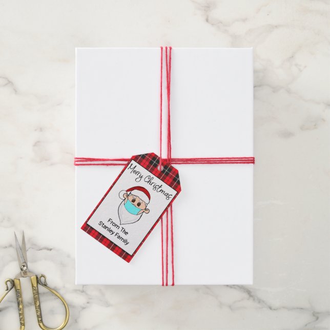 Santa with Mask Gift Tag Personalised (With Twine)