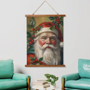 Santa With Mistletoe Hanging Tapestry