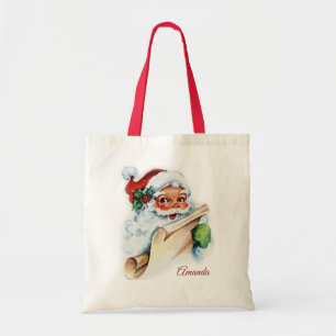 Santa with Name, Vintage Tote Bag