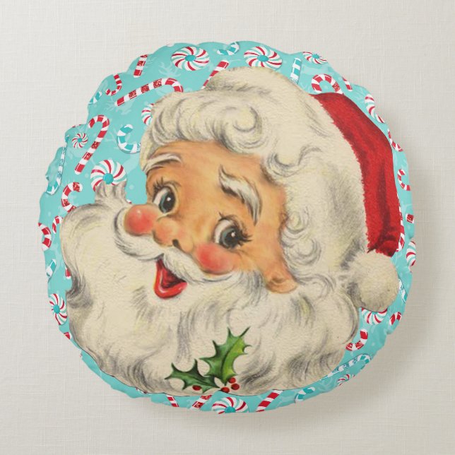 Santa with Peppermints Round Cushion (Front)