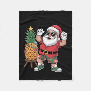 Santa With Pineapple Christmas Tree In Summer Time Fleece Blanket