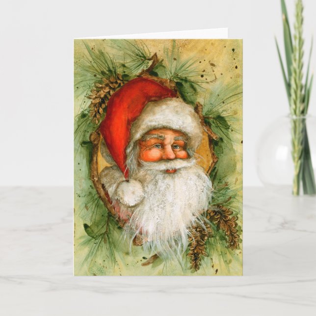 Santa with Pinecones Holiday Card (Front)