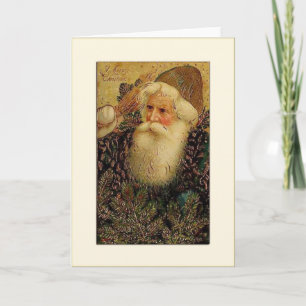 Santa with Pines Greetings Holiday Card