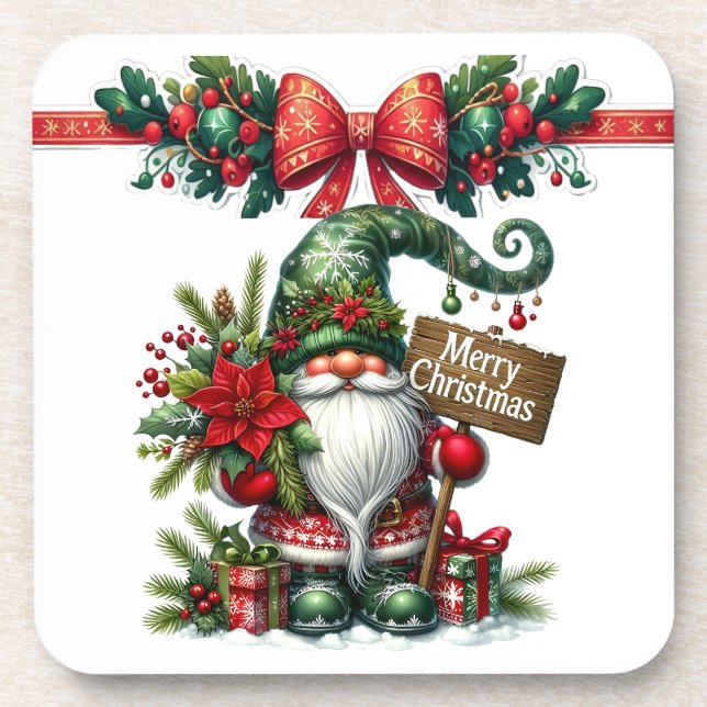 Santa with Poinsettia Christmas Coaster (Front)