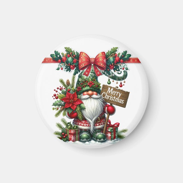 Santa with Poinsettia Christmas Magnet (Front)