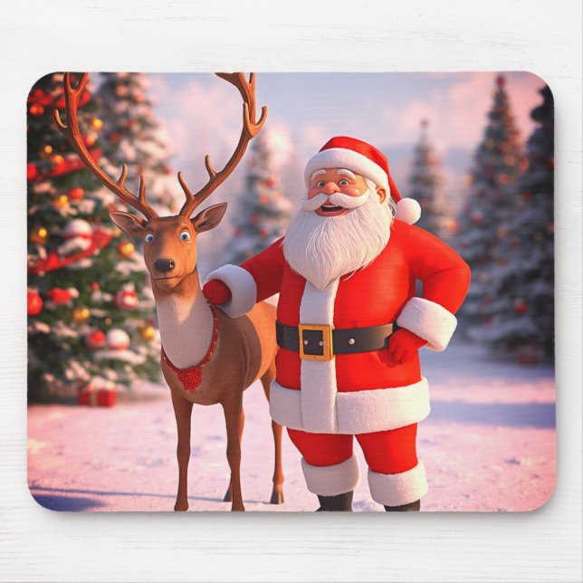 Santa With Prancer Out In The Field on a Thick Mouse Pad (Front)