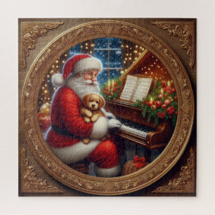 Santa With Puppie At The Piano Jigsaw Puzzle