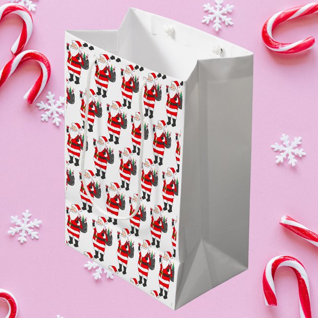 Santa With Red Wine Glass & Wine Sack Christmas  Medium Gift Bag (Creator Uploaded)