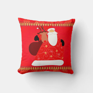 Santa with Reindeer Christmas Holidays Cushion