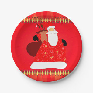 Santa with Reindeer Christmas Holidays  Paper Plate