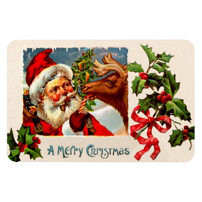 Santa with Reindeer Magnet (Horizontal)