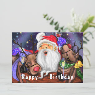 Santa with Reindeers Funny Birthday Card