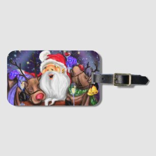 Santa with Reindeers Funny Christmas Luggage Tag