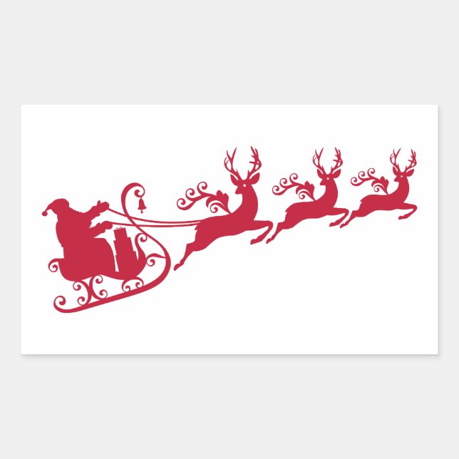 Santa with sleigh and reindeer,  Christmas design Rectangular Sticker (Front)