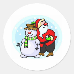 Santa With Snowman Classic Round Sticker