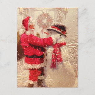 Santa with Snowman Holiday Postcard