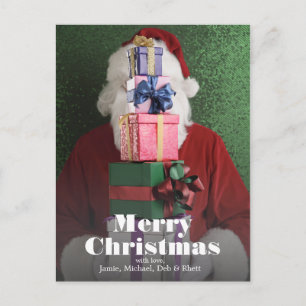 Santa with stack of gifts holiday postcard