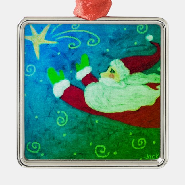 Santa with Star Abstract Art Metal Tree Decoration (Front)