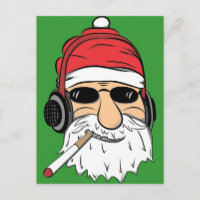 Santa With Sunglasses Cigarette and Headphones