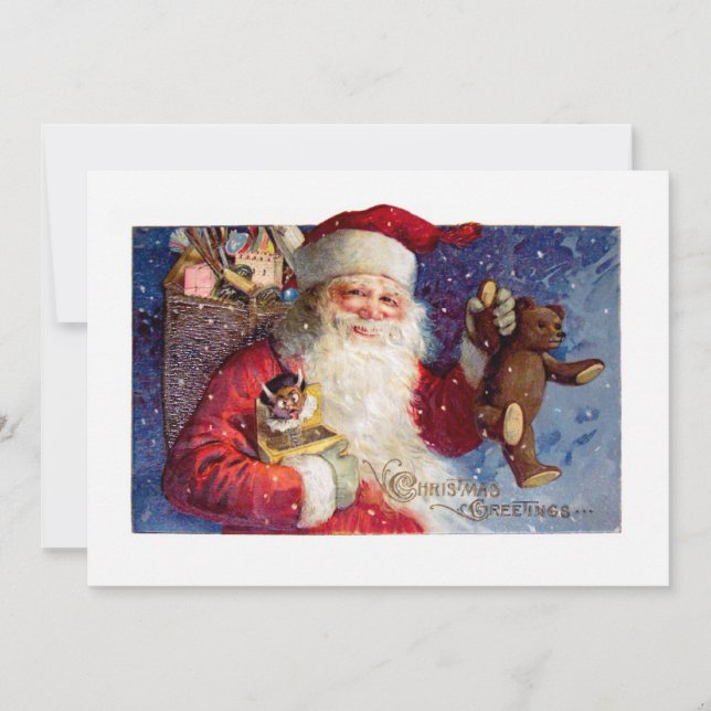 Santa with Teddy and Krampus in a Box Holiday Card (Front)