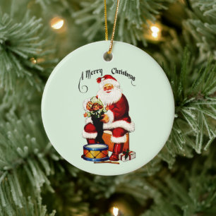Santa With Toys Merry Christmas Ceramic Tree Decoration