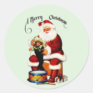 Santa With Toys Merry Christmas Classic Round Sticker