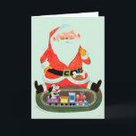 Santa with Train Holiday Card<br><div class="desc">Artist: Jack Weaver | Santa offers bone to dog riding in toy train</div>