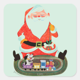 Santa with Train Square Sticker