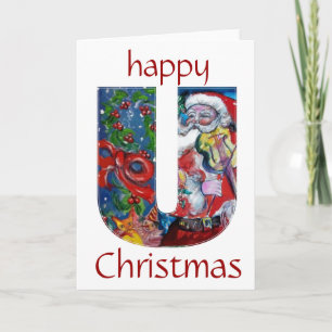 SANTA WITH VIOLIN  H MONOGRAM HOLIDAY CARD