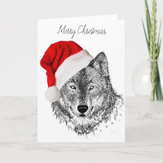 Santa Wolf Christmas Card - Blank