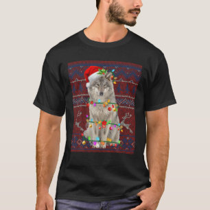 Santa Wolf Christmas Tree Light Pajama X-Mas Match T-Shirt