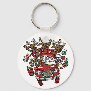 Santa Woody and His Reindeer Christmas Cartoon Key Ring