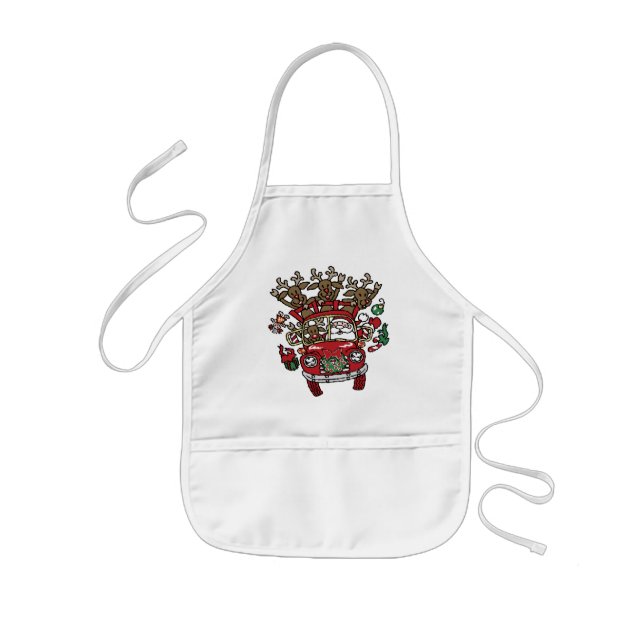 Santa Woody and His Reindeer Christmas Cartoon Kids Apron (Front)