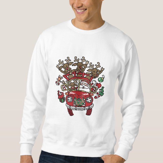 Santa Woody and His Reindeer Christmas Cartoon Sweatshirt (Front)