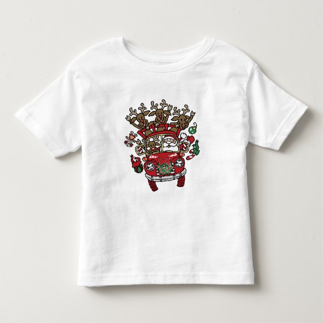 Santa Woody and His Reindeer Christmas Cartoon Toddler T-Shirt (Front)