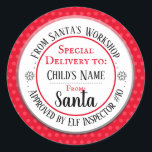 Santa Workshop Personalized Name Classic Round Sticker<br><div class="desc">Santa's Workshop Elf Inspector # any number and custom kids name. Fun stickers to add to kids gifts!</div>