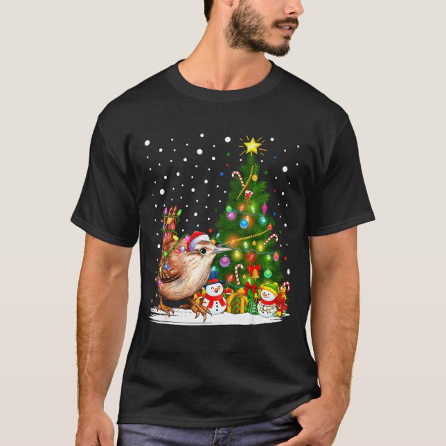 Santa Wren Bird Xmas Tree Lighting Wren Christmas  T-Shirt (Front)