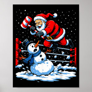 Santa Xmas Snow Lights Wrestling Funny Wrestling C Poster