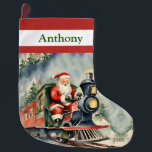Santa Xmas Train Boys Large Christmas Stocking<br><div class="desc">Celebrate Christmas with our delightful boys' Santa Xmas train stocking. Designed to bring festive spirit and excitement to your holiday celebrations. Perfect for every young train enthusiast! Ideal for filling with goodies and making your holidays extra fun! It adds a fun twist to your festive decor. Add that special name...</div>