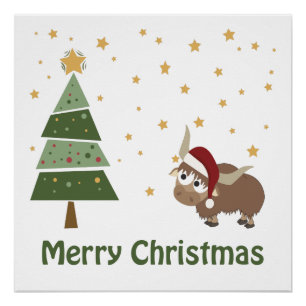Santa Yak Christmas Scene Poster