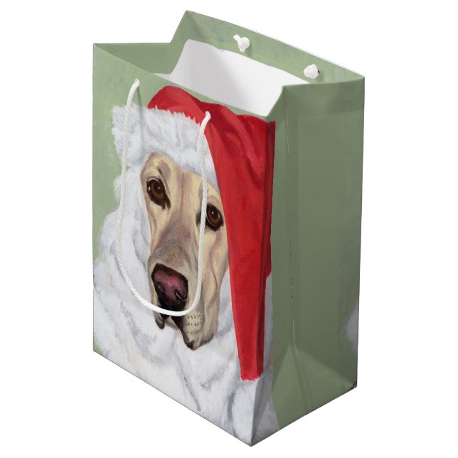 Santa Yellow Labrador Puppy Gift Bag (Front Angled)