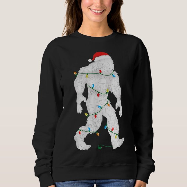 Santa Yeti Tangled Up In Christmas Tree Lights Sweatshirt (Front)
