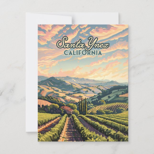 Santa Ynez California Vineyard Winery Retro Card (Front)
