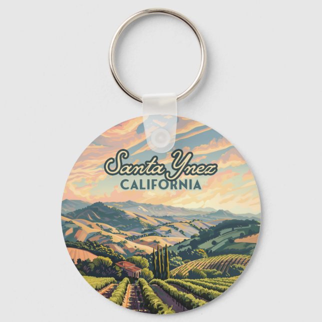 Santa Ynez California Vineyard Winery Retro Key Ring (Front)