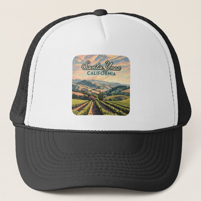 Santa Ynez California Vineyard Winery Retro Trucker Hat (Front)